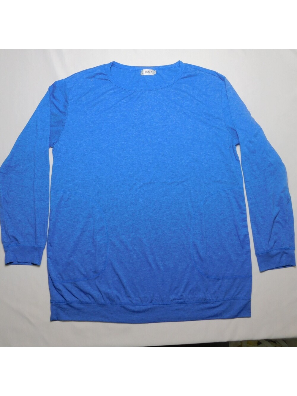 CHAMA Women’s Plus Size 2XL Blue Long Sleeve Tunic Sweatshirt Top with Pockets